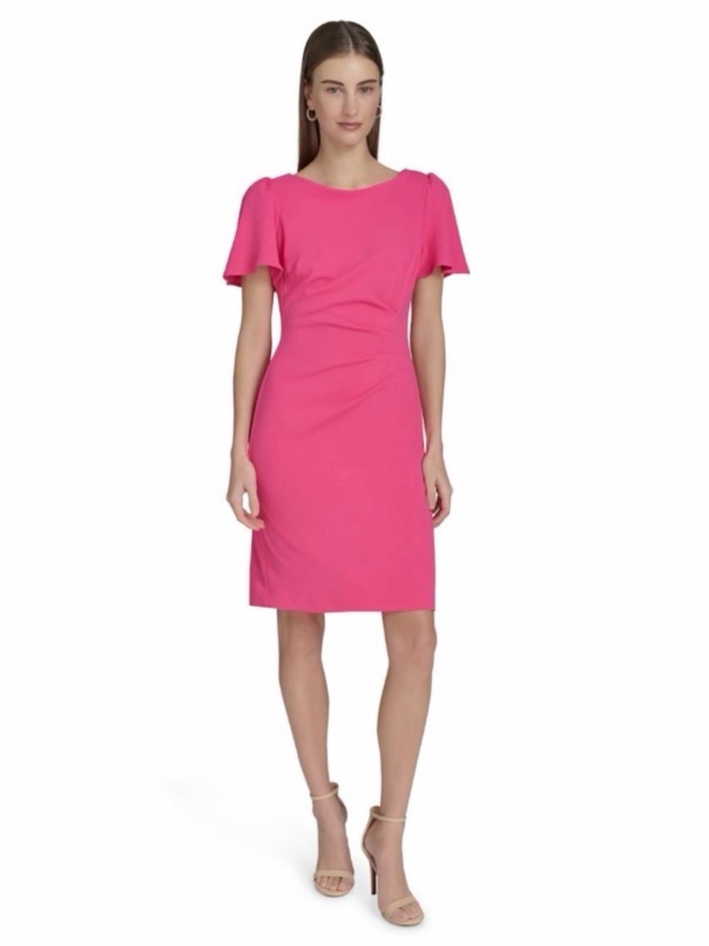 NEW La Nouvelle Renaissance Ruched Sleeve Hot Pink Sheath Dress Size 10
